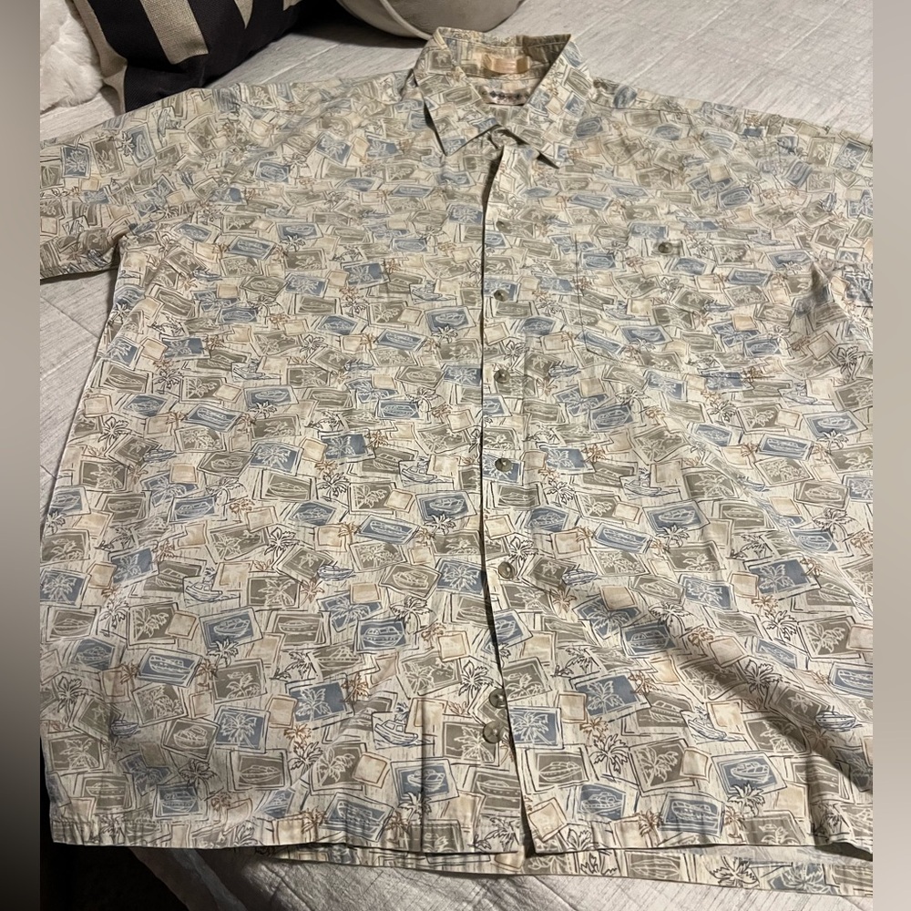 Men's Patterned Shirt - Beige and Blue